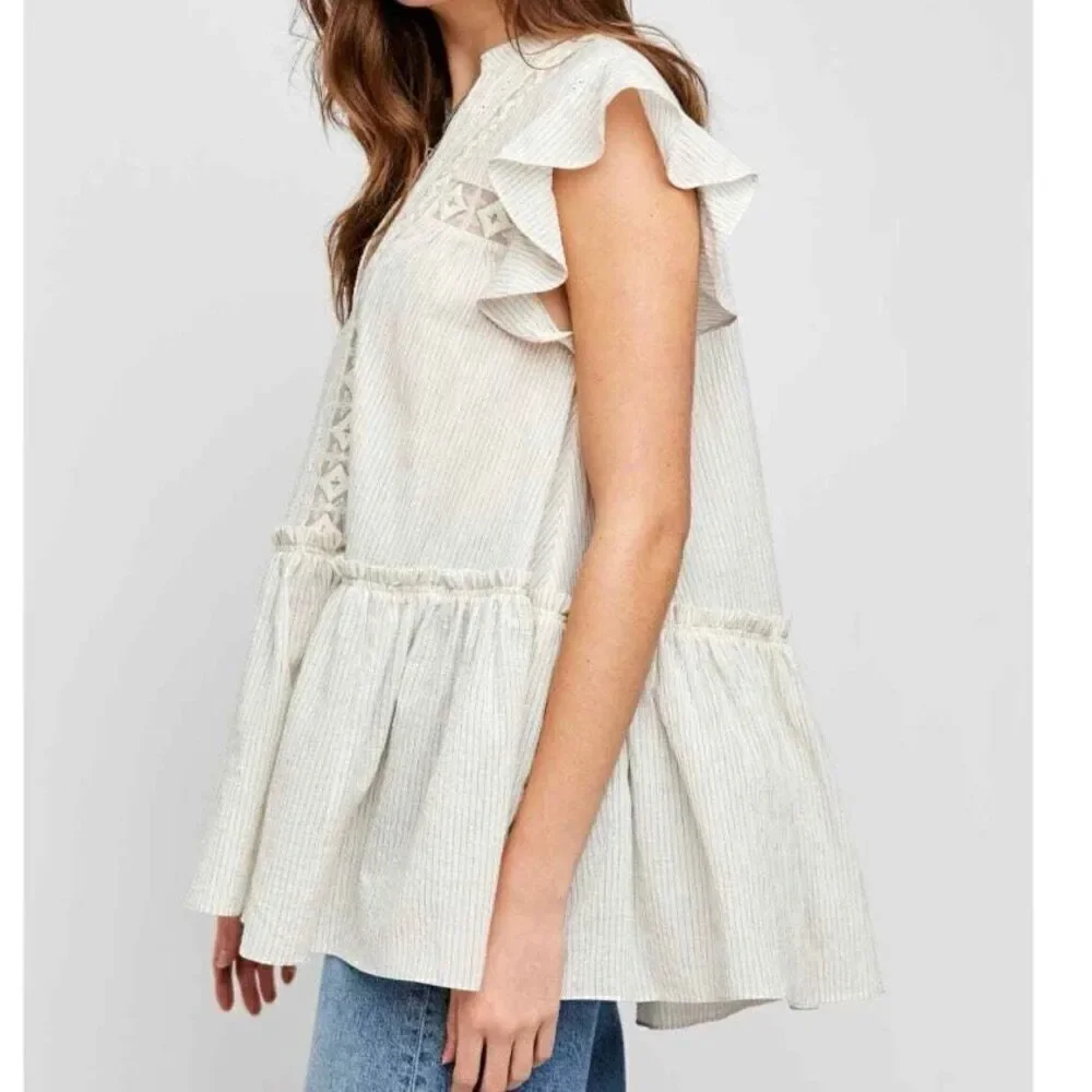 Free people baby blues lace embroidered trim tunic babydoll top xs